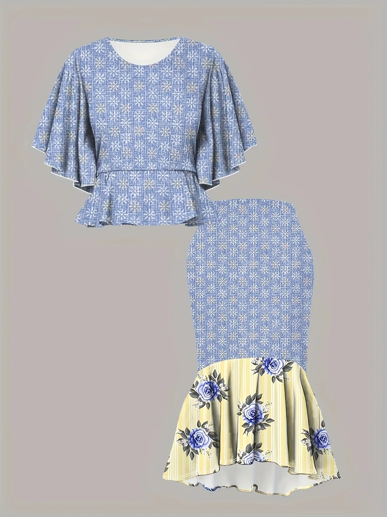 Women's stylish and elegant two-piece set: round neck top and irregular flared skirt Good Vibrations