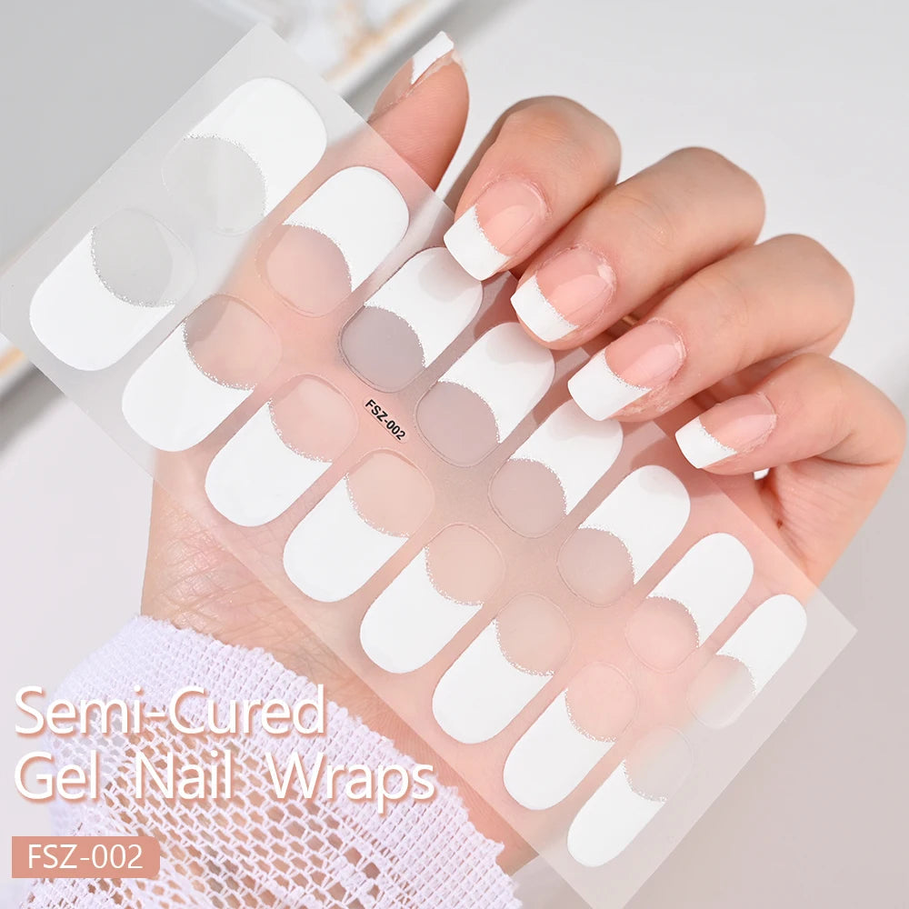 UV Semi-Cured Gel Nail Wraps Stickers Strips French Long Lasting Full Cover LED Gel Semi Cured Nail Sliders For Nail Extension & Good Vibrations