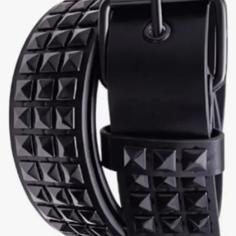 Square bead rivet belt, metal pyramid belt, men's and women's punk hardware denim belt, Y2K belt Good Vibrations