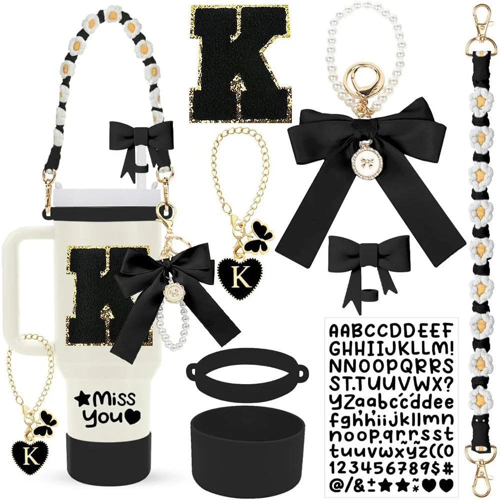 8Pcs Cup Accessories Including Straw Topper,Silicone Prorective Boot,Cup Charm,Stickers and Handle Strap for 40oz Tumbler Cup Good Vibrations