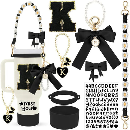 8Pcs Cup Accessories Including Straw Topper,Silicone Prorective Boot,Cup Charm,Stickers and Handle Strap for 40oz Tumbler Cup Good Vibrations