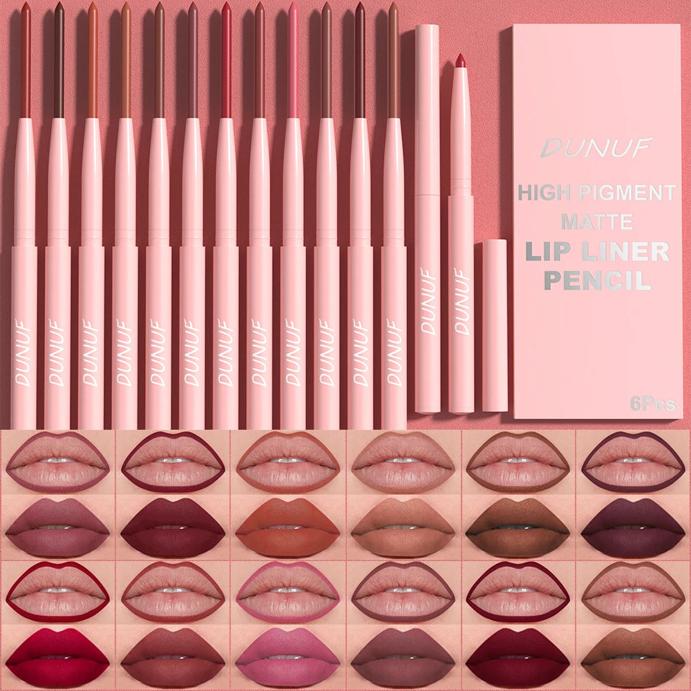 6pcs Lip Liner Pen Set Long-Lasting, Waterproof Sweatproof, Easy Coloring Non-fading Color Rendering Lip Gloss Set Beauty Makeup Good Vibrations