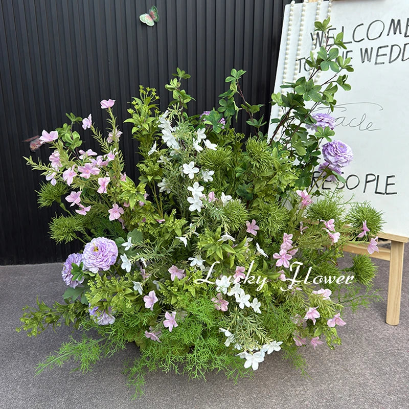 Artificial Plants Flower Arrangement Road Lead Greenery Ball Hang Flower Row Welcome Sign Decor Green Plant Floral Backdrop Prop Good Vibrations