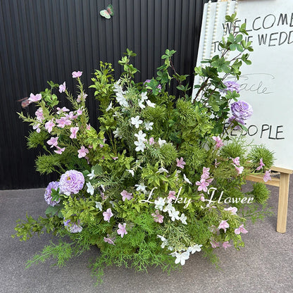 Artificial Plants Flower Arrangement Road Lead Greenery Ball Hang Flower Row Welcome Sign Decor Green Plant Floral Backdrop Prop Good Vibrations
