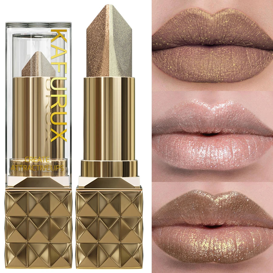 1PC Glitter Shiny Metallic Two Tone Lipstick Matte Pearlescent Lip Tint,Long Lasting Lip Senior Lip Makeup Gifts Lip Gloss Coste Good Vibrations