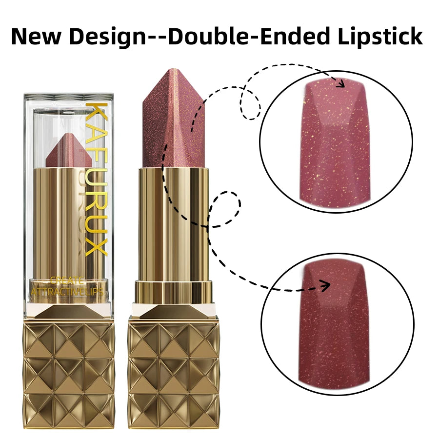 1PC Glitter Shiny Metallic Two Tone Lipstick Matte Pearlescent Lip Tint,Long Lasting Lip Senior Lip Makeup Gifts Lip Gloss Coste Good Vibrations