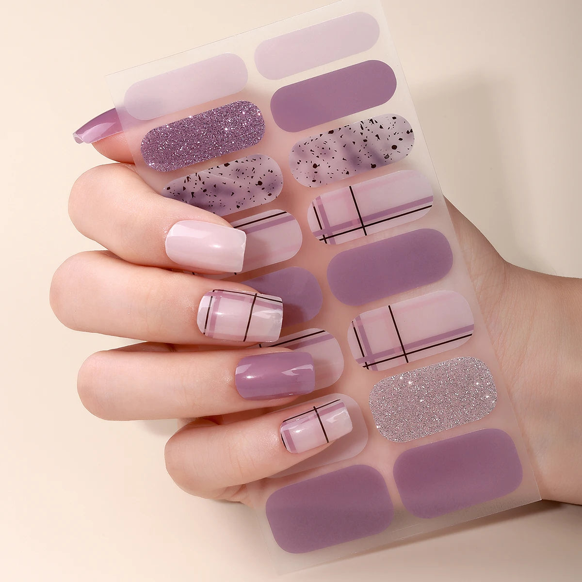 16Tips DIY Baking-Free Nail Stickers Shiny French Stripes Nail Patch Full Cover Adhesive Nail Wraps Manicures Decoration Decal Good Vibrations