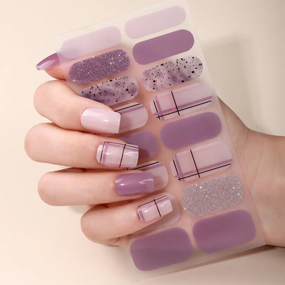 16Tips DIY Baking-Free Nail Stickers Shiny French Stripes Nail Patch Full Cover Adhesive Nail Wraps Manicures Decoration Decal Good Vibrations