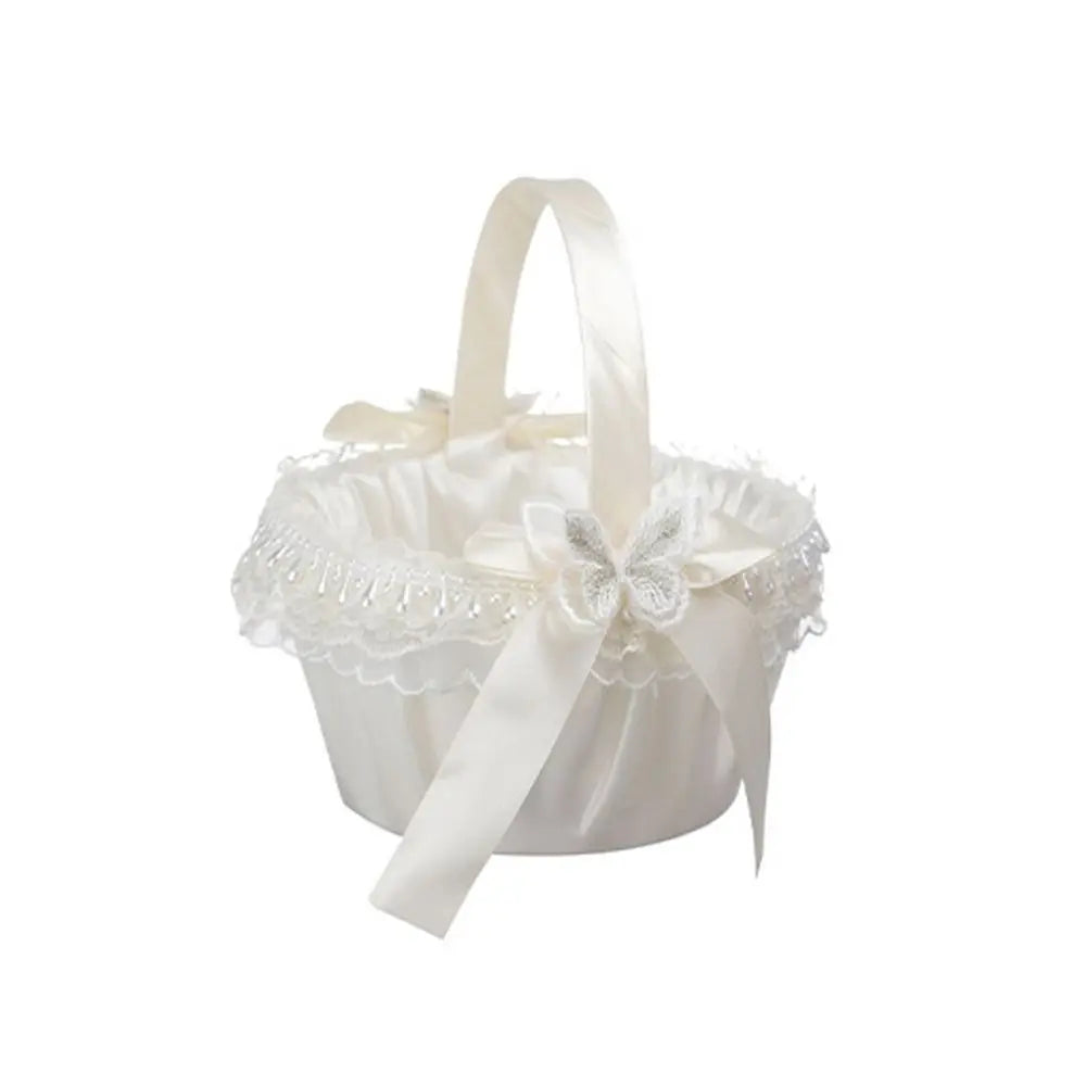 Fashion Lace Wedding Flower Basket Rose Flower Ribbon Bow Satin Bow Hanbag Tote Bag Storage Bag Flower Girls Basket Party Good Vibrations