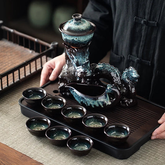 1 set, creative lazy tea set, semi-automatic dragon teapot, magnetic rotating water-conducting tea set, Chinese Kung Fu tea set Good Vibrations