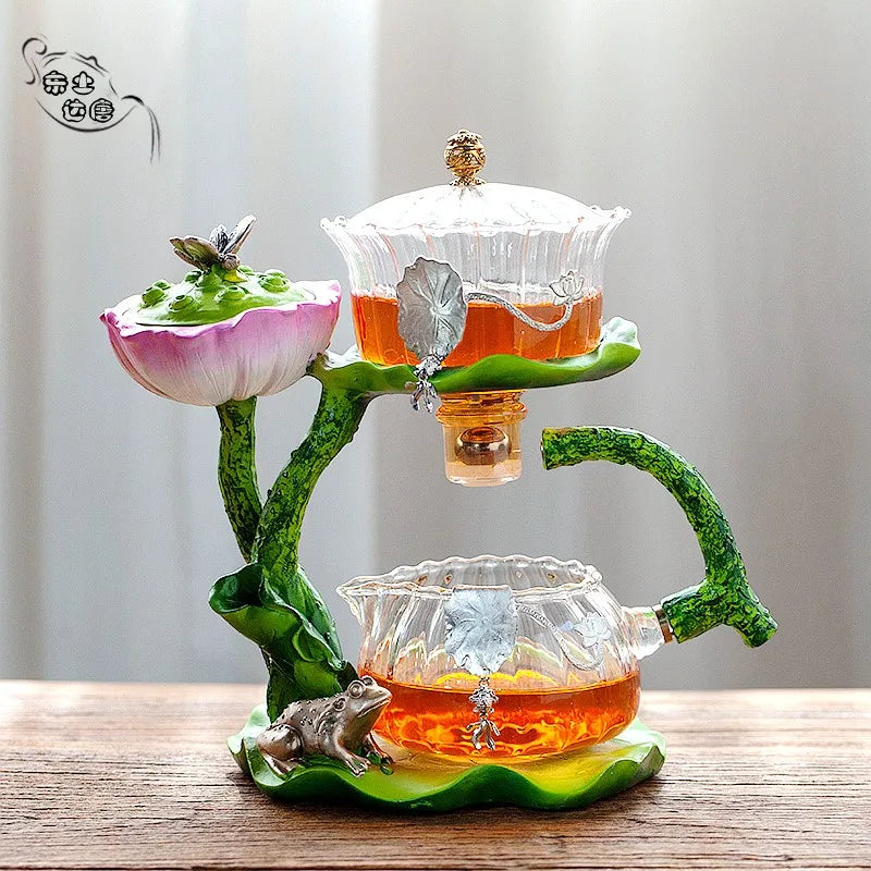 Automatic Tea Set with Heat-Resistant Glass Teapot and Lazy Magnetic Tea Infuser for Home and Office Good Vibrations