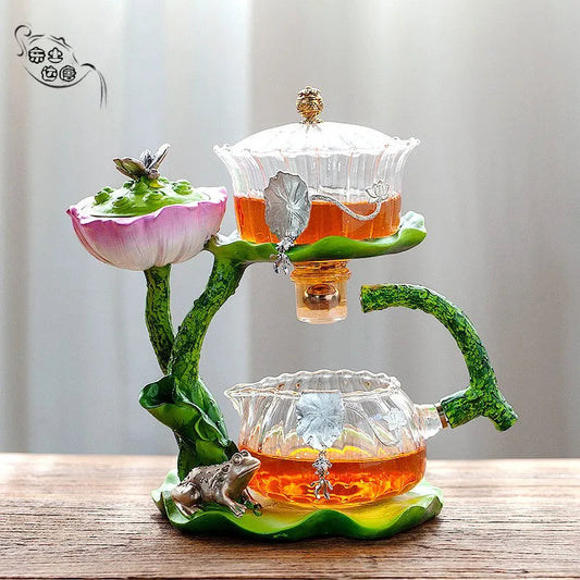 Automatic Tea Set with Heat-Resistant Glass Teapot and Lazy Magnetic Tea Infuser for Home and Office Good Vibrations
