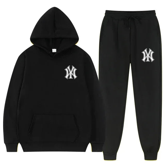 Men's running and fitness fashion casual sportswear set for autumn and winter, hooded sweatshirt + jogging pants two-piece set Good Vibrations