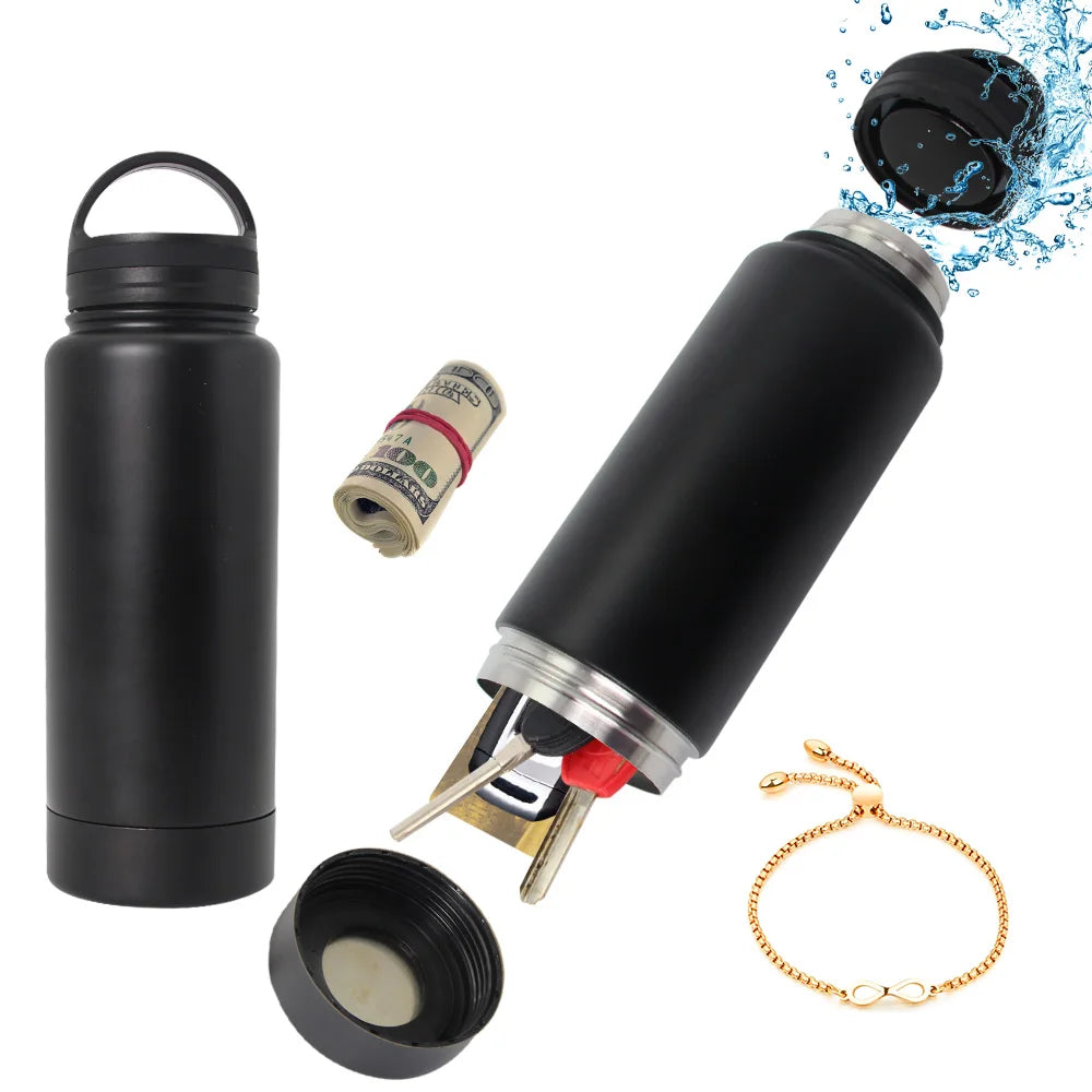 Stainless Steel Hidden Tumbler Water Bottle Stash Box Diversion Safe With Huge Secret Stash Spot Compartment for Cards Keys Cash Good Vibrations