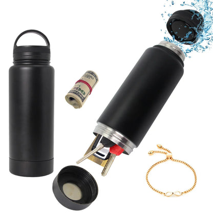 Stainless Steel Hidden Tumbler Water Bottle Stash Box Diversion Safe With Huge Secret Stash Spot Compartment for Cards Keys Cash Good Vibrations