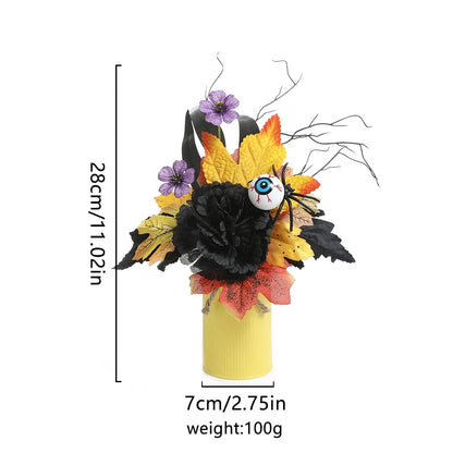 Halloween Home Room Decoration Simulation Pumpkin Maple Leaf Flower Table Decor, Halloween Pumpkin Barrel Decoration Props Good Vibrations