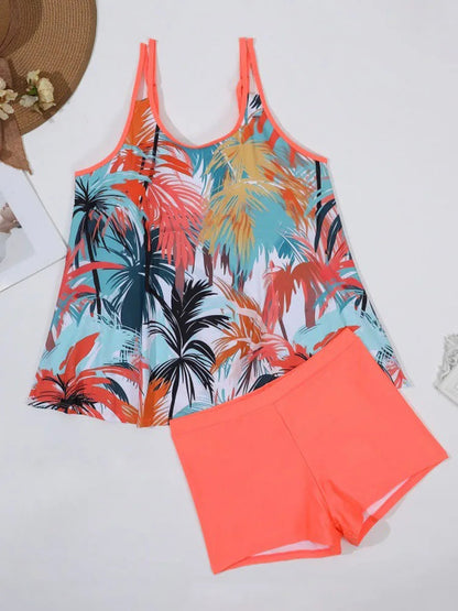 VigoJany 2025 Sexy Print 2 Piece Plus Size Tankini Women Strapped Hollow Curvy Swimsuit Brazilian Beach Lady Big Bathing Suit Good Vibrations