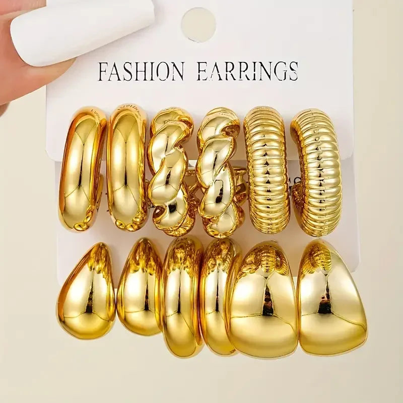 Fashion Classic Twist C Shape Earring Set For Women Tear Drop Design Gold Color Earrings Daily Workplace And Party Outfits Gifts Good Vibrations