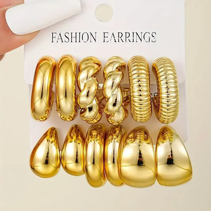 Fashion Classic Twist C Shape Earring Set For Women Tear Drop Design Gold Color Earrings Daily Workplace And Party Outfits Gifts Good Vibrations