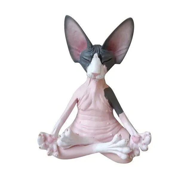 Whimsical Buddha Sphynx Cat Figurine Meditation Yoga Happy Cat Decor Art Sculptures Outdoor Garden Statues Figurine Good Vibrations