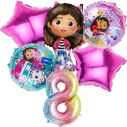 Gabby Dollhouse Birthday Party Supplies Kids Disposable Tableware Backdrop Cake Decoration Girl Baby Shower Numbers Balloon Gift Good Vibrations