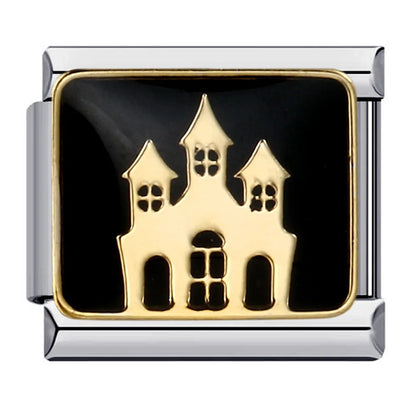 Goth Vintage Black Glaze Skull Raven Ghost Halloween Day's Charm Links Fit 9mm Bracelet Stainless Steel Making DIY Jewelry Good Vibrations