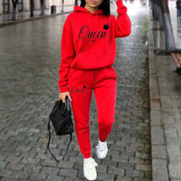 Queen Letter Graphic Print Women's Sets Hoodies Pants 2pcs Suit Autumn Winter Sports Jogging High quality Aesthetic Tracksuit Good Vibrations