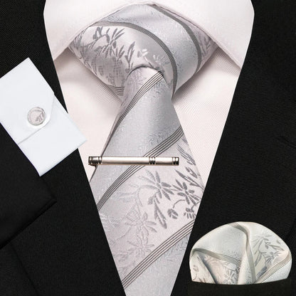 8cm Silk Mens Ties Green Black Ties plaid stripe NeckTie Pocket Square Cufflinks Tie clips Set Men's Wedding business Party Tie Good Vibrations