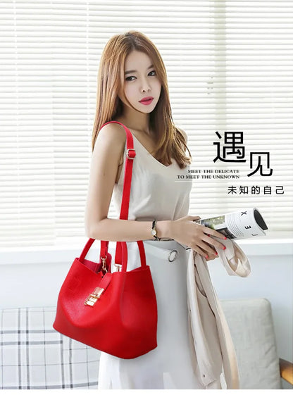 Woman shoulder bag Large capacity Handbag for Women Crossbody bag Lychee pattern PU Portable bucket bag ladies messenger bags Good Vibrations