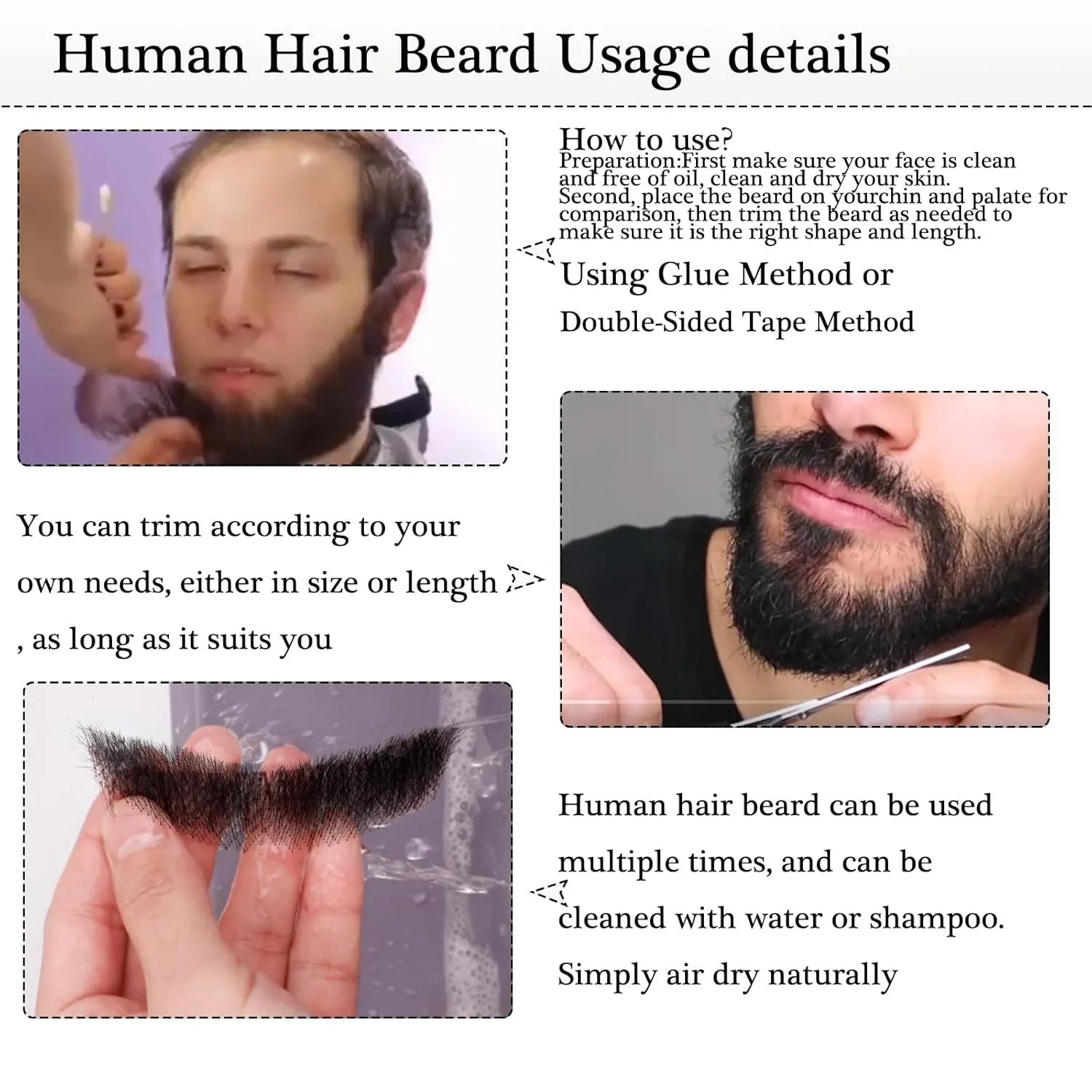 Wigundle Man's Beard Hand Made Real Hair Fake Beard Mustache Fancy Synthetic Invisible for Makeup Fake Hair Cospaly Party Tools Good Vibrations