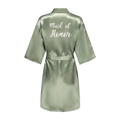 Grass Green Women's White Letter Bride Bridesmaid Short Satin Robes for Wedding Party Getting Ready Good Vibrations