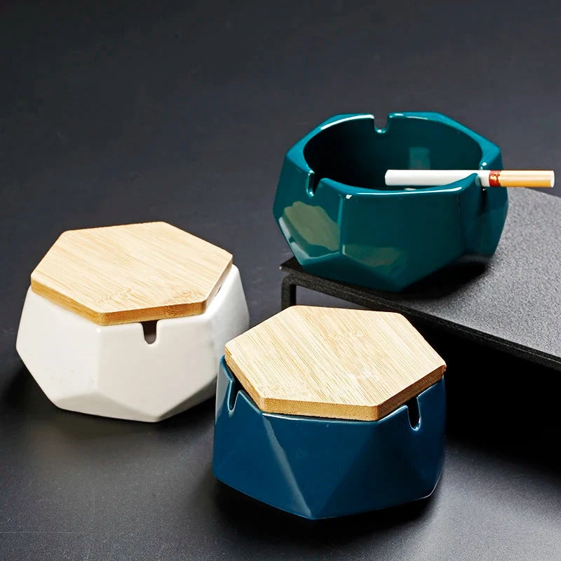 European-style Ceramic Ashtray with Cover Creative Personality Fashion Office Anti-flying Ashtray Living Room Home Decoration Good Vibrations Adult Super Store