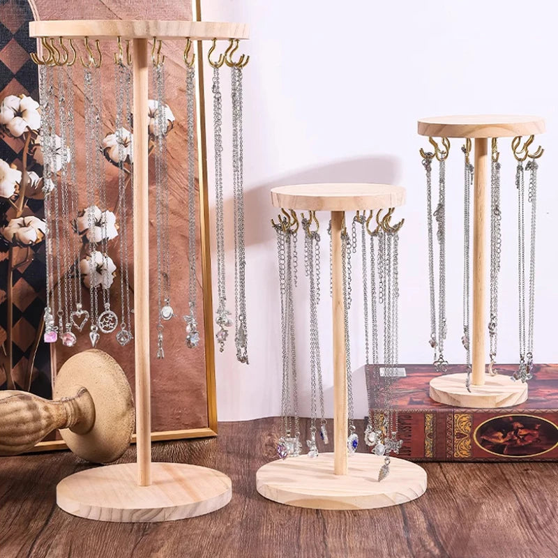 Necklace Holder Organizer Jewelry Tree Stand With 12/18 Metal Hooks Wooden Necklace Display Tower For Home Or Show Selling Use