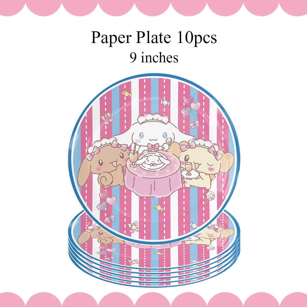 Cartoon Cinnamon Dog Birthday Decoration Mascot Disposable Tableware Plate Tablecloh Cup Baby Shower Girls Party Supplies Good Vibrations