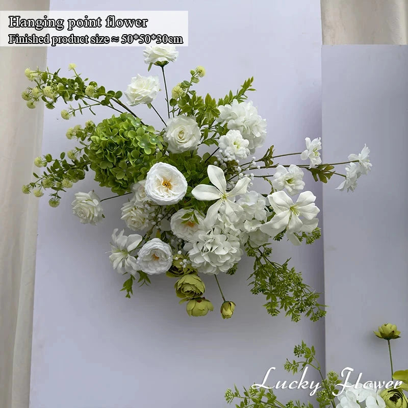 White Green Flowers Wedding Decoration Artificial Flowers Floral Backdrop Arrangement Hang Flower Row Road Lead Flower Ball Good Vibrations