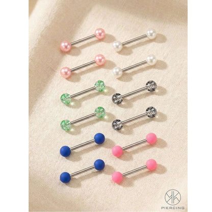 14G 12pcs Colorful Ball Tongue Piercing Titanium Straight Bar Tongue Ring Nipple Ring Length 12mm 14mm 16mm 18mm For Women Men Good Vibrations