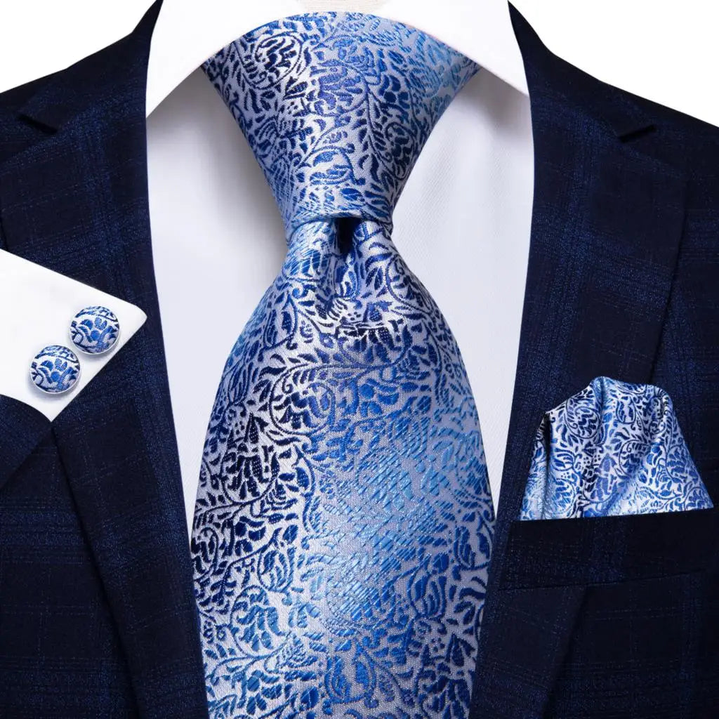 Jacquard Peacock Blue Novelty Design Wedding Tie For Men Hanky Cufflinks Gift Mens Necktie Set Business Party Dropshipping Good Vibrations