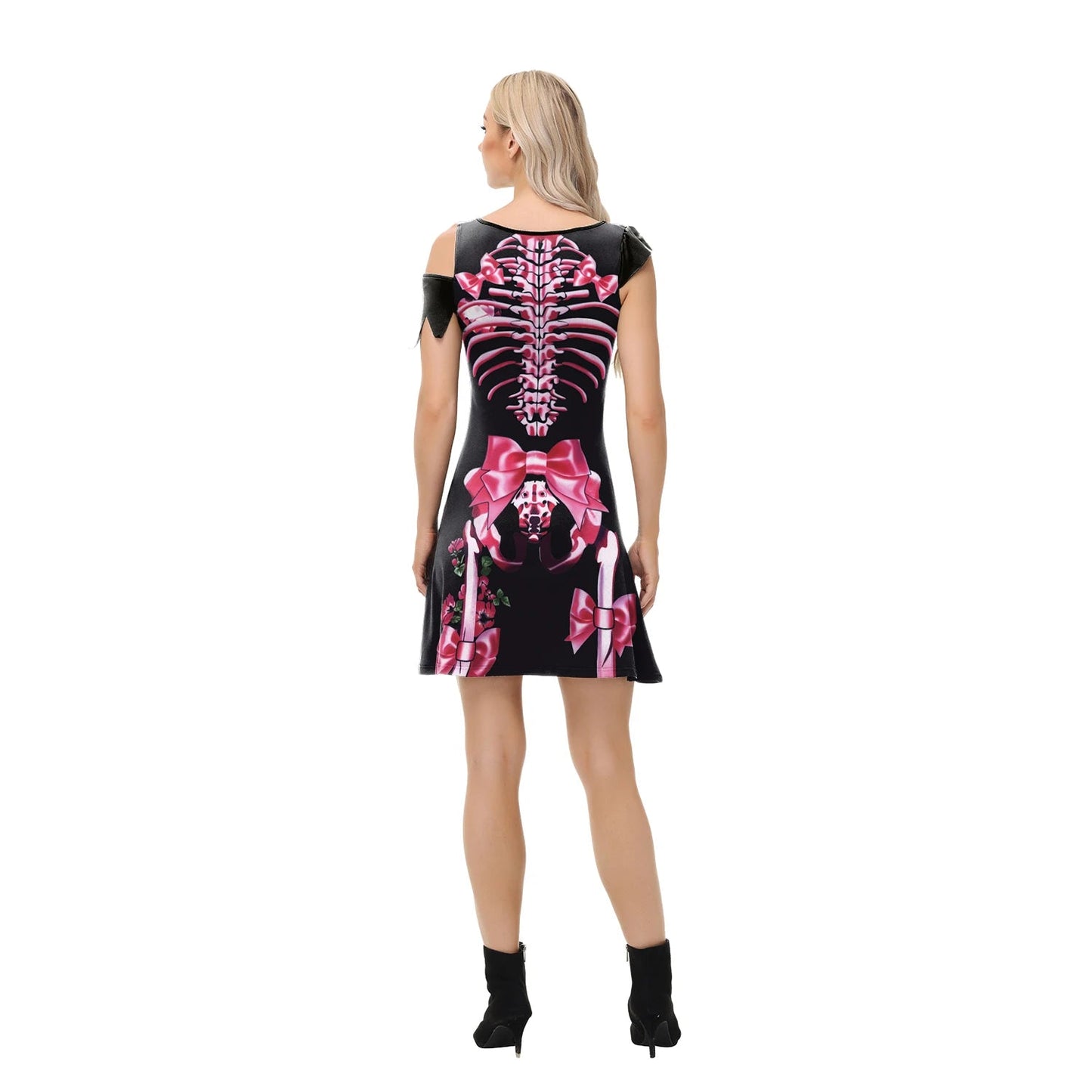 Funny Pink Skeleton Dress Halloween Ghost Cospaly Costume Women Dress Day of The Dead Robe Skull Dress Carnival Party Outfit Good Vibrations