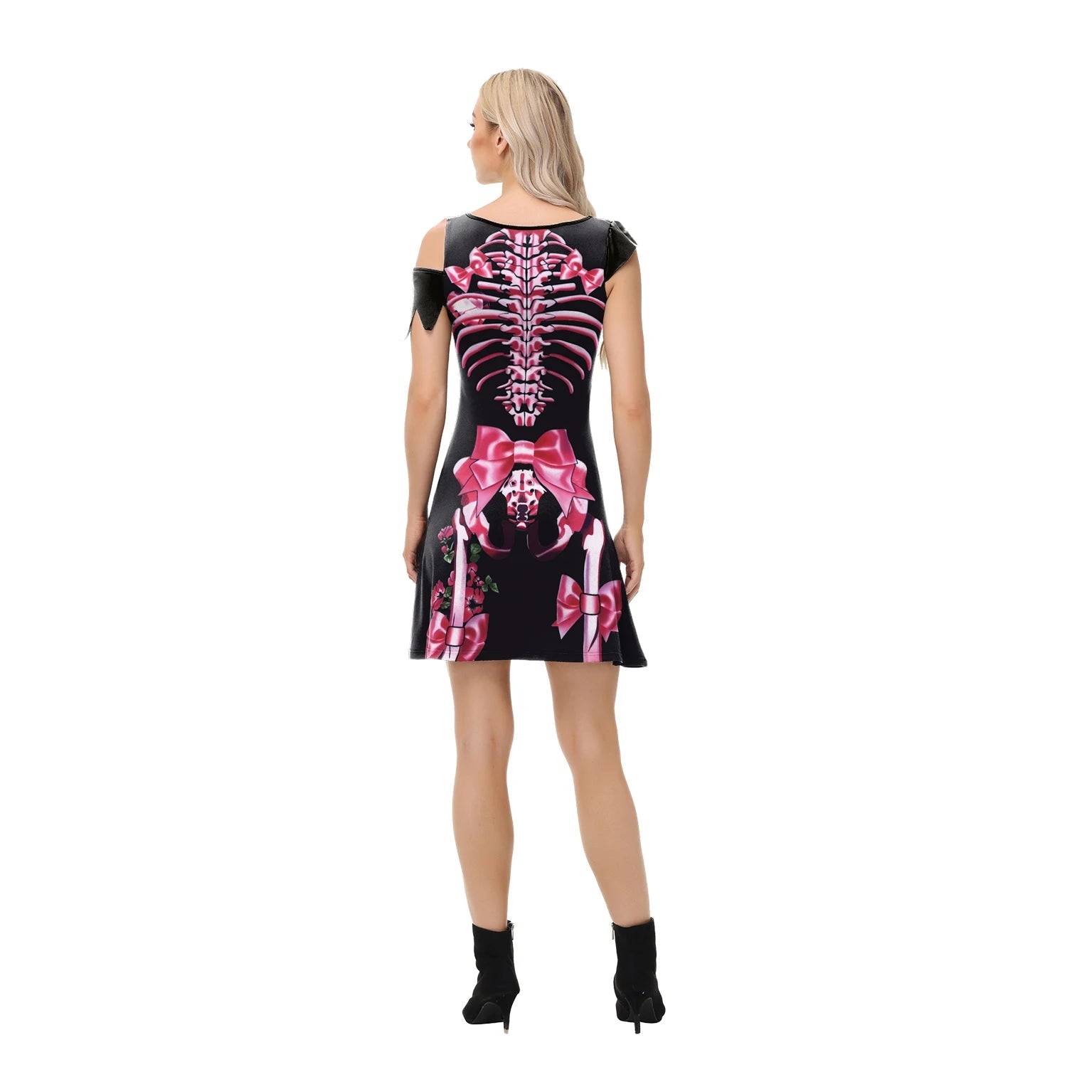 Funny Pink Skeleton Dress Halloween Ghost Cospaly Costume Women Dress Day of The Dead Robe Skull Dress Carnival Party Outfit Good Vibrations