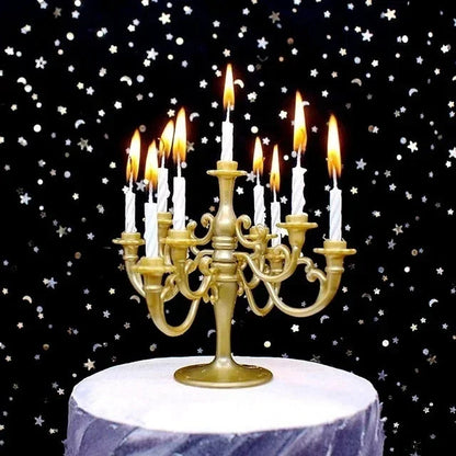9PCS Candles and Candlestick Bracket 1 Set Cake Topper Birthday Party Cake Candle Holders Toppers Decoration Good Vibrations