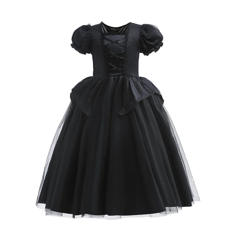 Halloween Costume For Kids Black Witch Dress Luxury Lace Sequin Evil Role Playing Costume Maleficent Dress Up Outfit Ghost Bride Good Vibrations