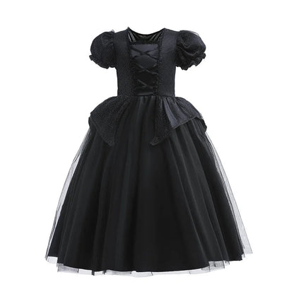 Halloween Costume For Kids Black Witch Dress Luxury Lace Sequin Evil Role Playing Costume Maleficent Dress Up Outfit Ghost Bride Good Vibrations