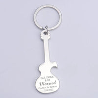 Wedding Gifts for Guests Wedding Souvenirs Custom Party Favors Personalized Silver Keychains Guitar Shaped Bottle Openers Good Vibrations