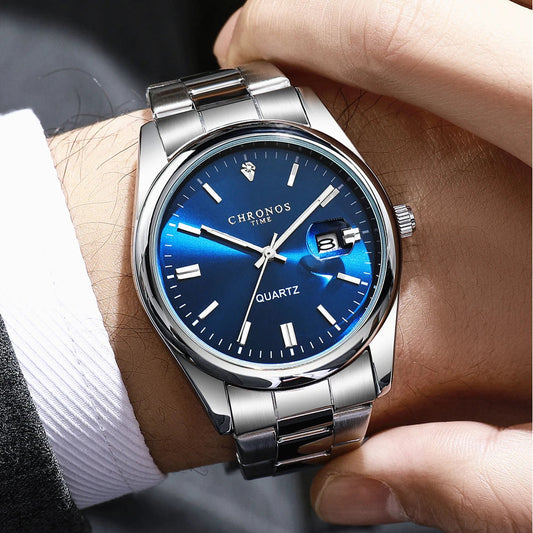 CHRONOS Top Brand Luxury Man Wristwatch Waterproof Luminous Date Men Watches Stainless Steel Quartz Men's Watch Male reloj Good Vibrations