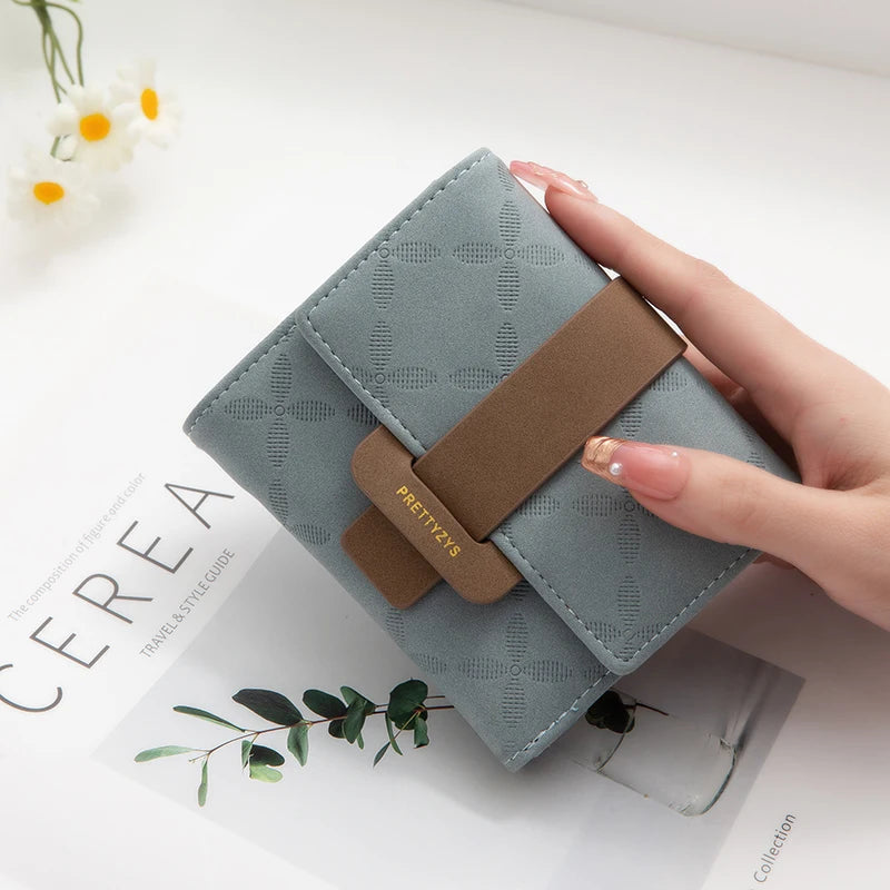 Explosive purse female Korean PU plaid buckle simple multi-card folding triple fold bag large capacity student ladies daily trav Good Vibrations