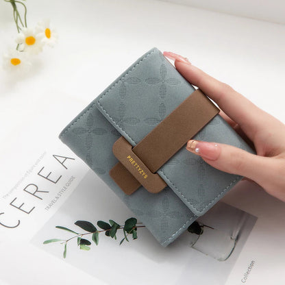 Explosive purse female Korean PU plaid buckle simple multi-card folding triple fold bag large capacity student ladies daily trav Good Vibrations