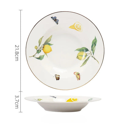 Europeanc Style Ceramic Dining Plate Elegant Lemon Pattern Dinner Steak Plate Coffee Cup Set Western Cuisine Dessert Plate Good Vibrations