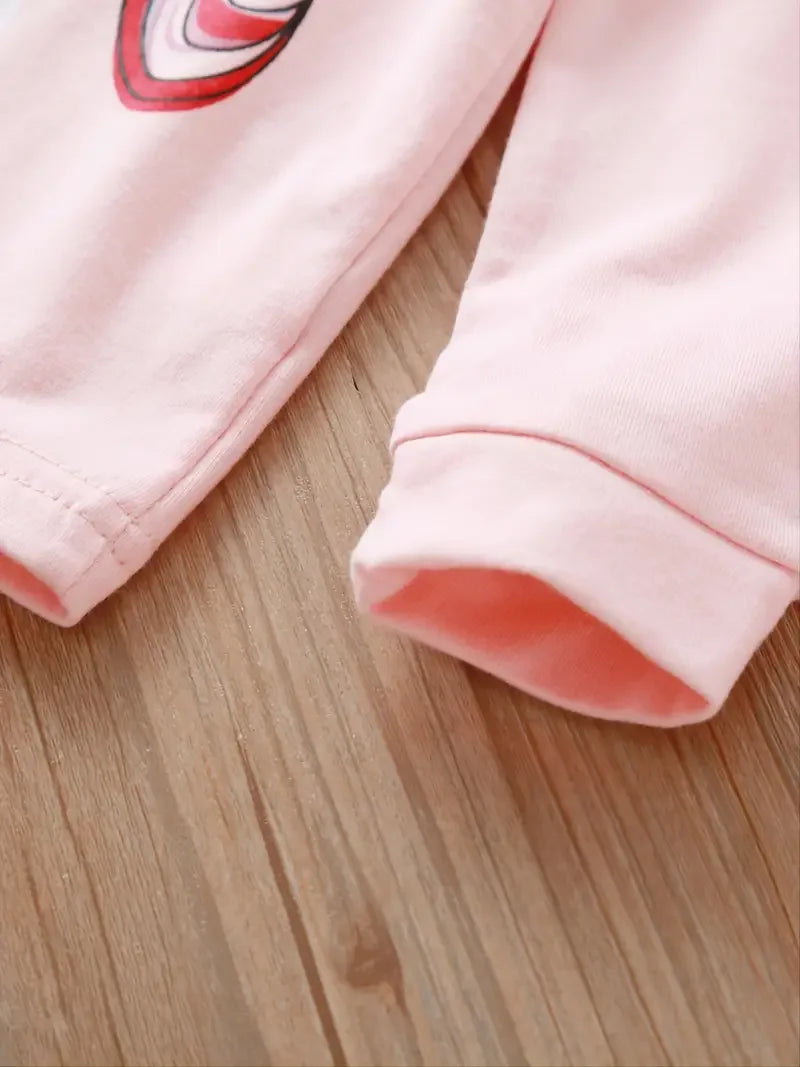 2pcs Girls Casual Cartoon Unicorn Print Crew Neck Pink Cotton Pajama Sets Good Vibrations