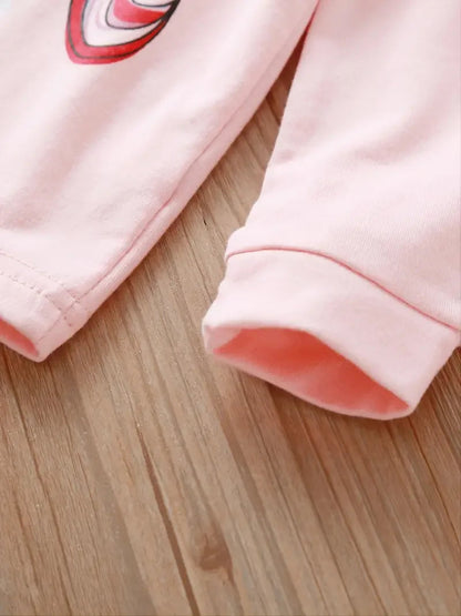 2pcs Girls Casual Cartoon Unicorn Print Crew Neck Pink Cotton Pajama Sets Good Vibrations