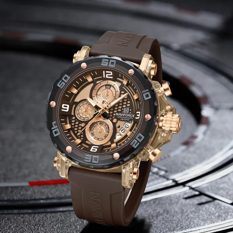 NAVIFORCE for Men Silicone Strap Luxury Fashion Quartz Watches Wrist watch Sports Chronograph 5TM Waterproof Male Watches GIfts Good Vibrations